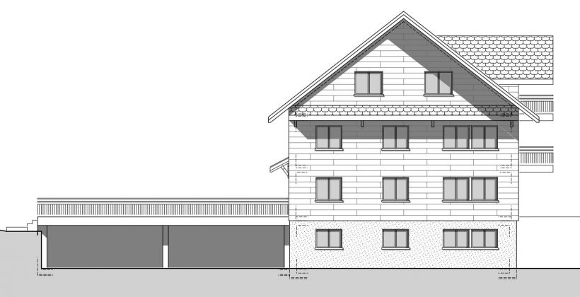 Architektenzeichnung Nordwestfassade Planungsbüro Lindauer